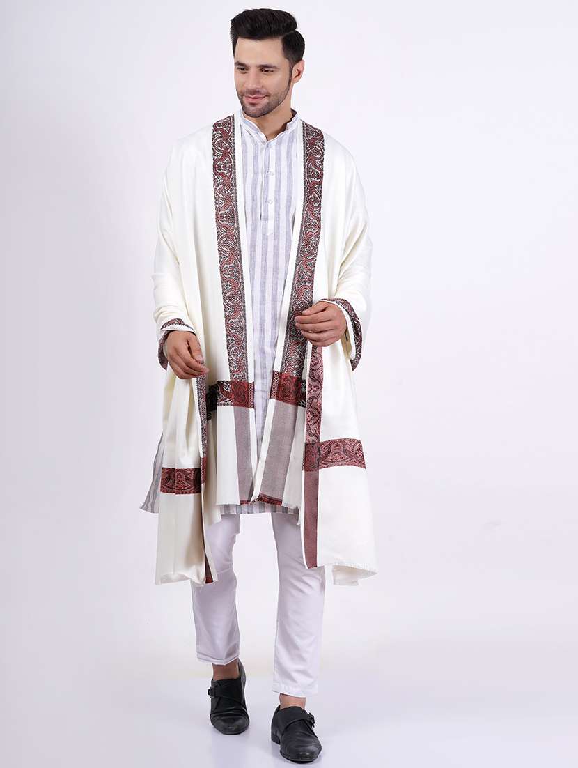 men white self design shawl - 20359880 -  Standard Image - 1