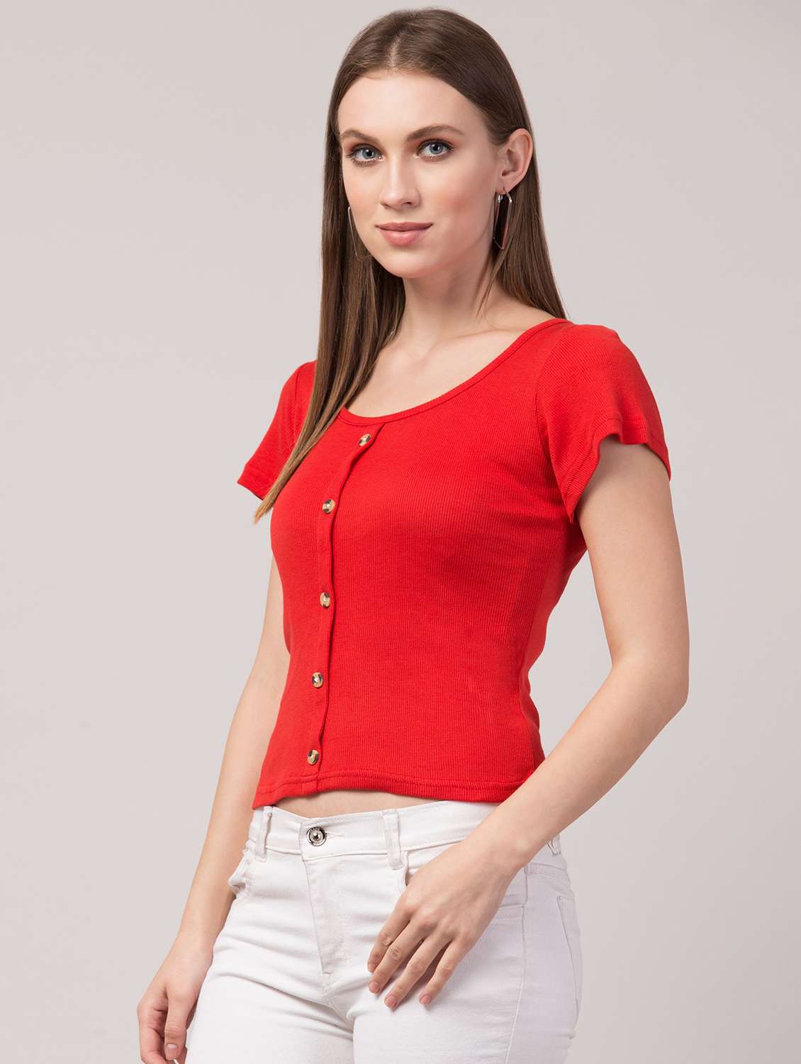 red solid short sleeves regular top - 20360016 -  Standard Image - 1