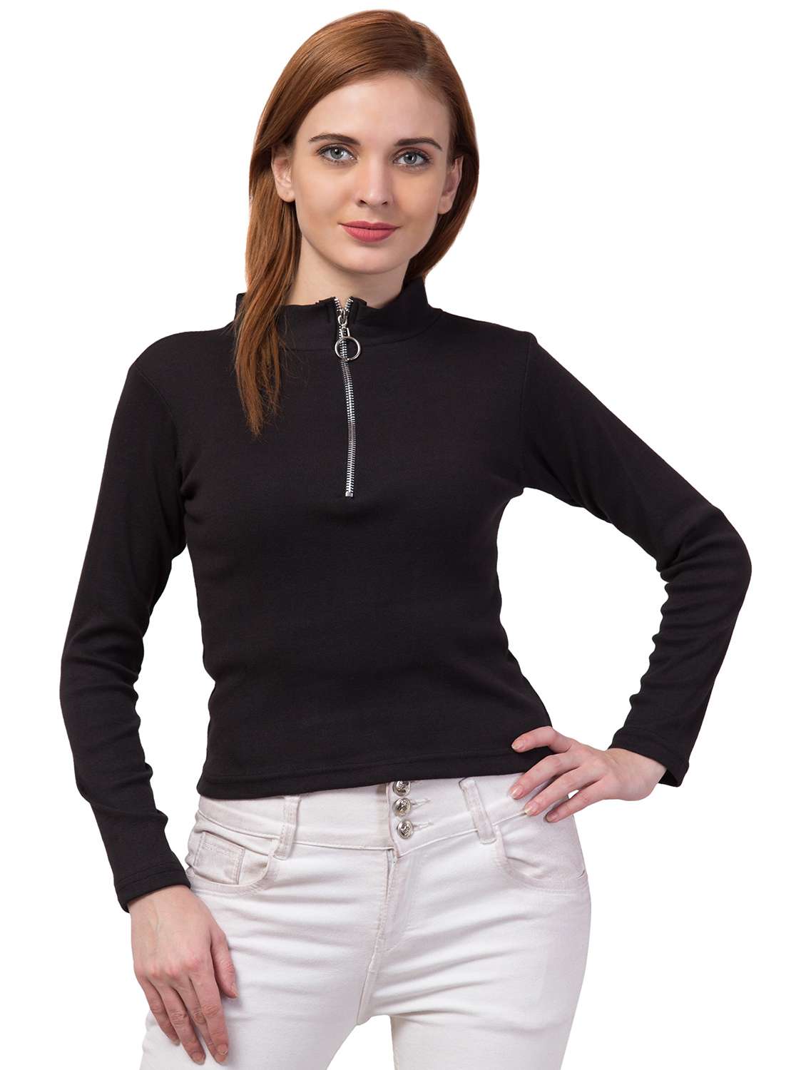 black solid long sleeves regular top