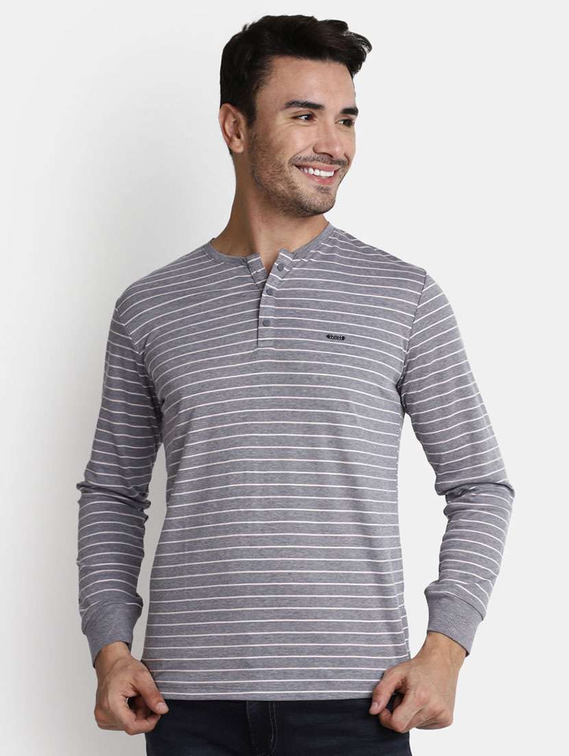 men grey striped cotton t-shirt