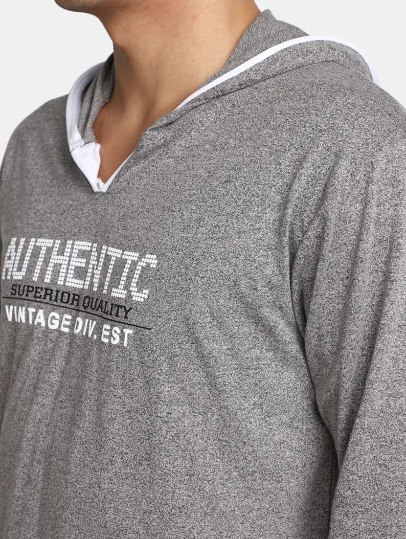 grey typography cotton hooded t-shirt - 20361530 -  Standard Image - 4