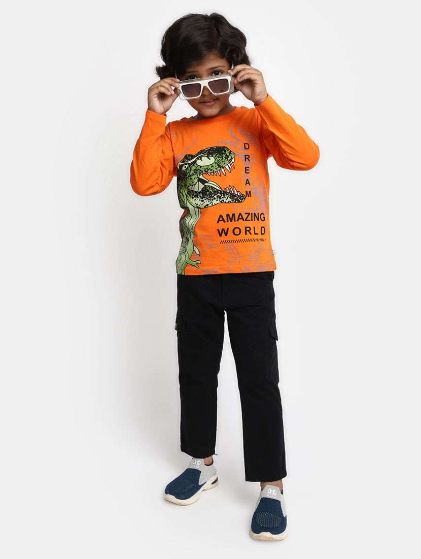 boys orange round neck cotton t-shirts - 20361676 -  Standard Image - 4