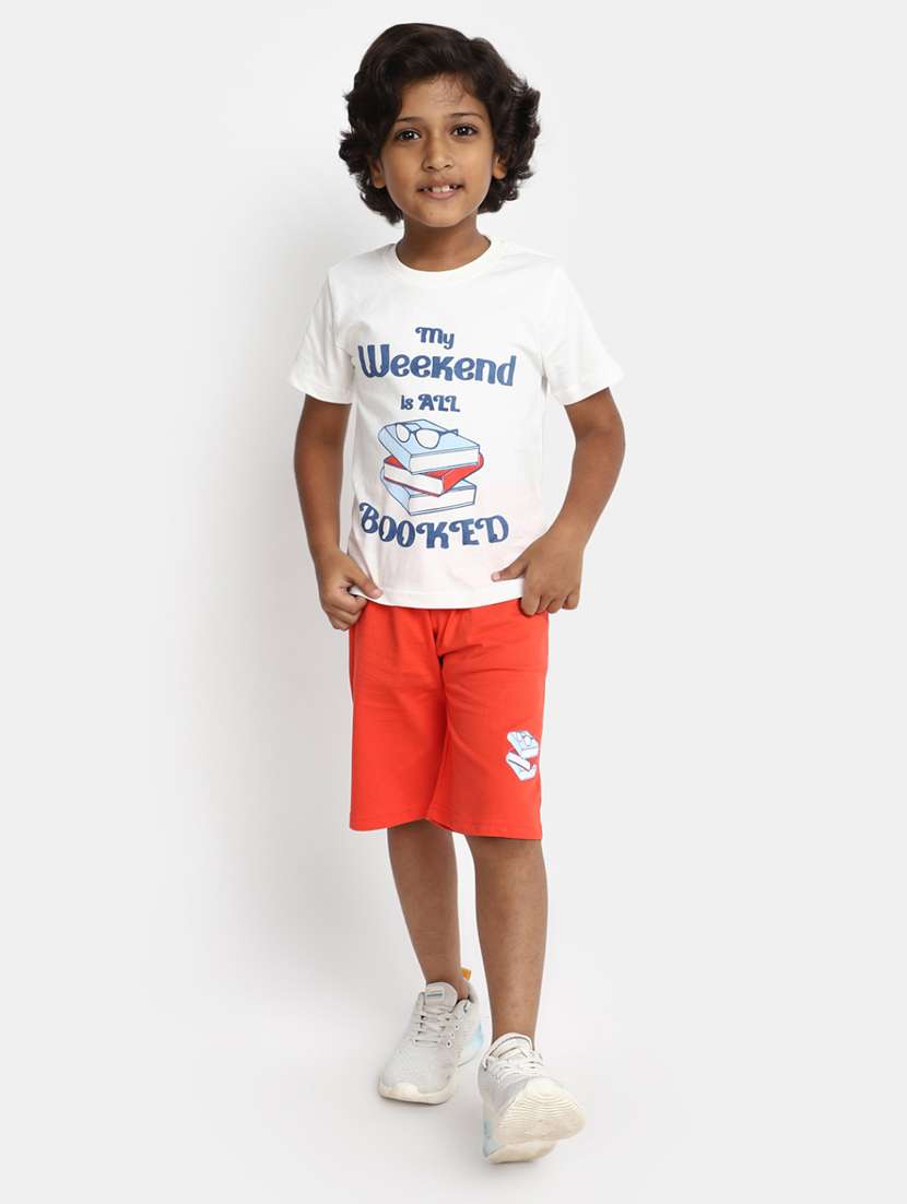boys typographic printed shorts set