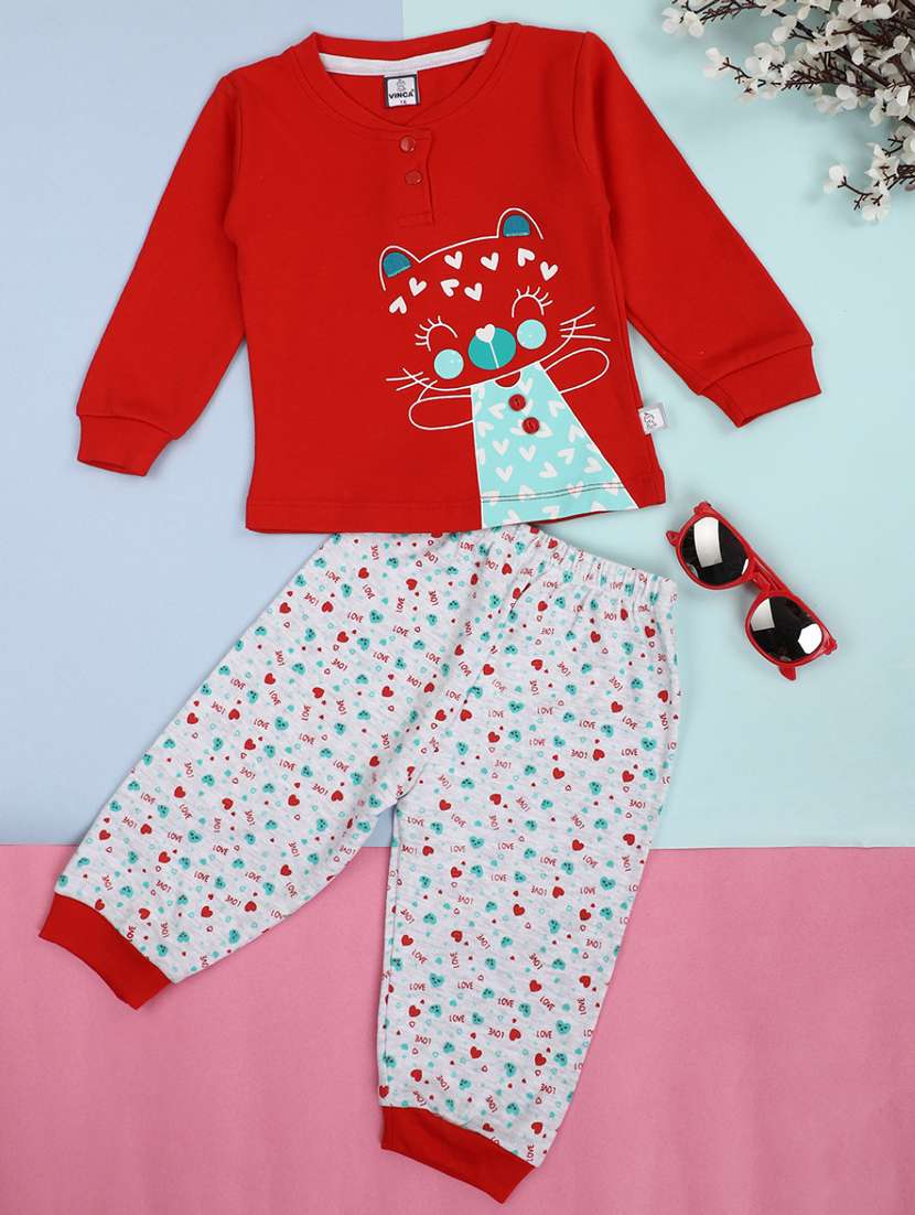 boys round neck quirkey printed full length sets 