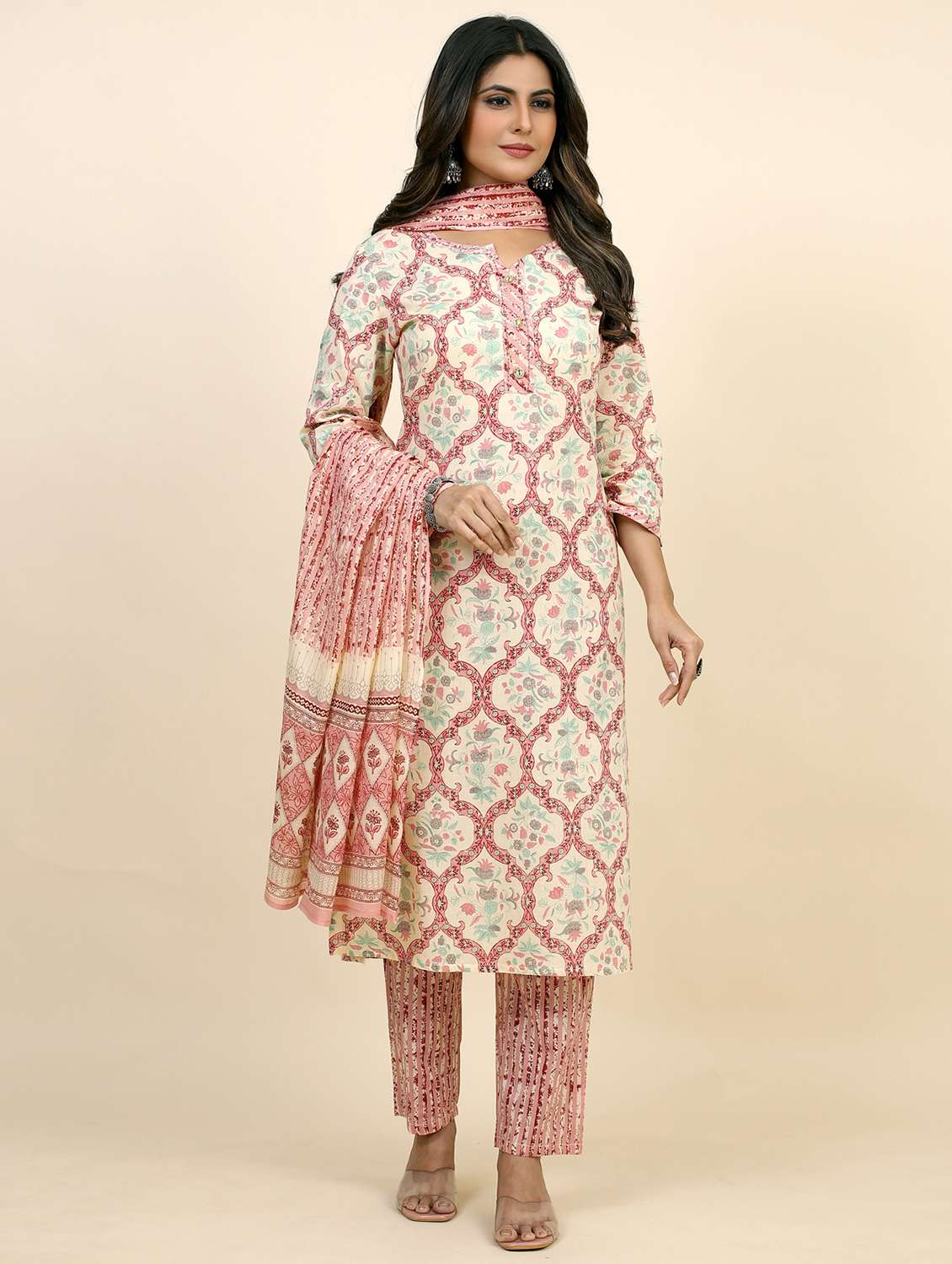 peach colored kurta pant set