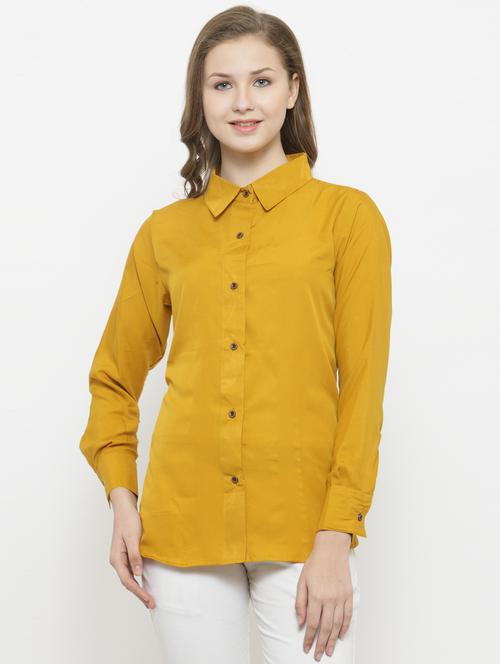 women yellow crepe regular shirt - 20362322 -  Standard Image - 0
