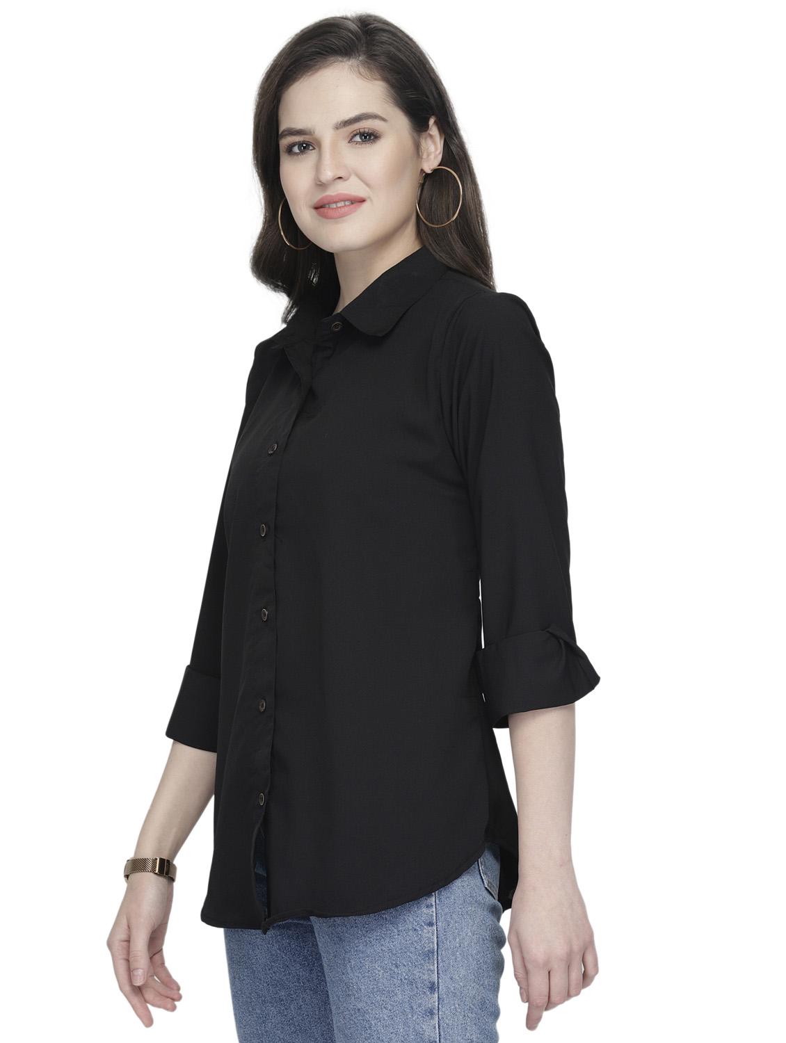 women black crepe regular shirt - 20362323 -  Standard Image - 1
