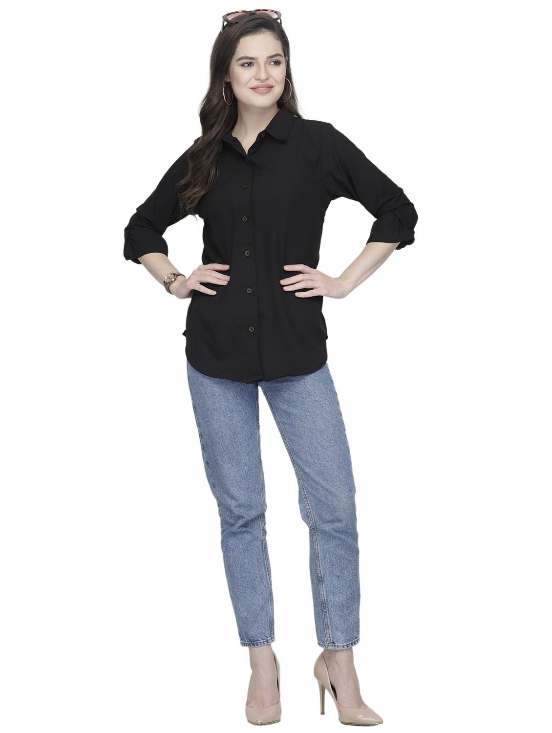women black crepe regular shirt - 20362323 - Standard Image - 4