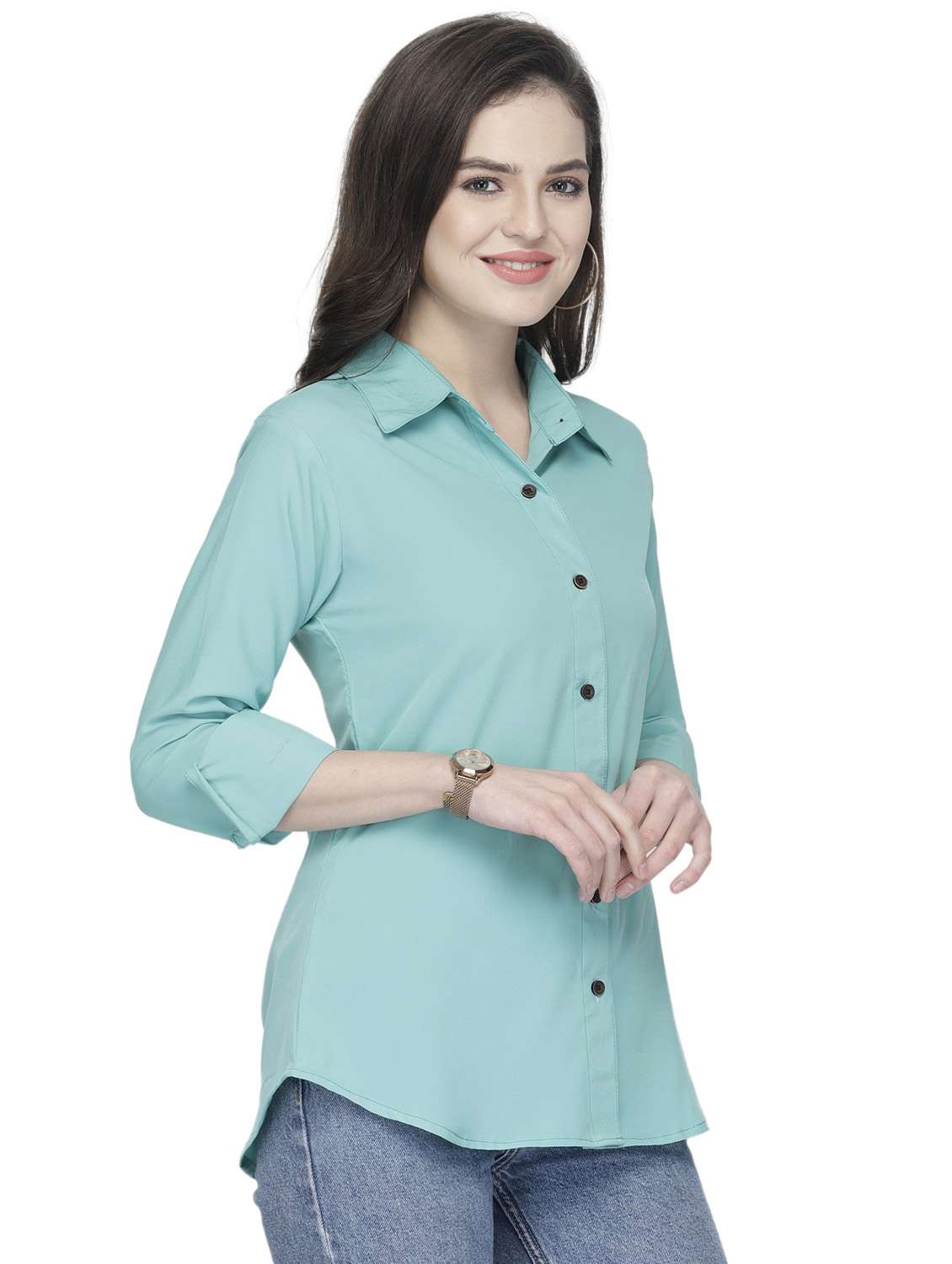 women ai aqua crepe regular shirt - 20362326 -  Standard Image - 1