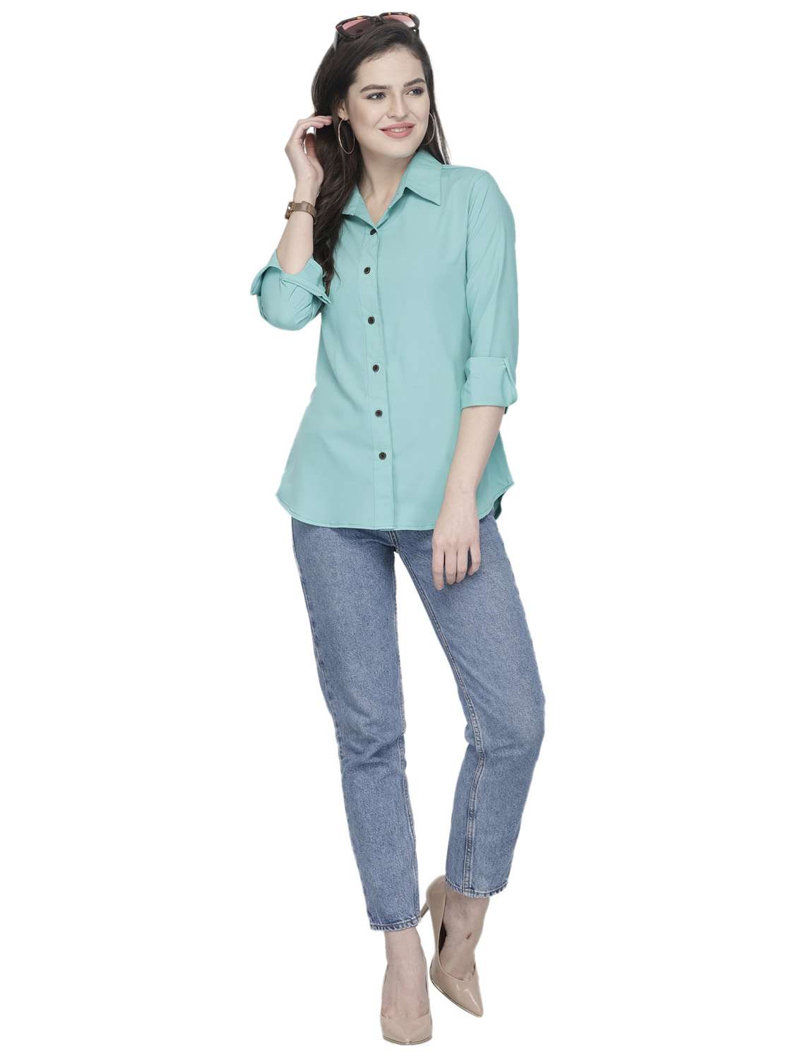 women ai aqua crepe regular shirt - 20362326 -  Standard Image - 4
