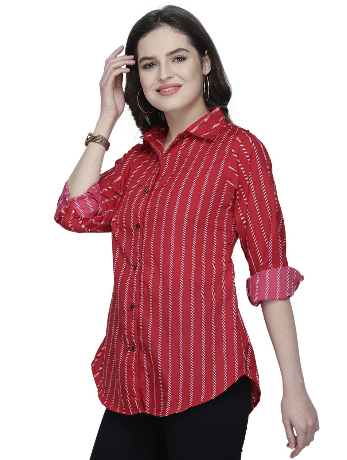 women red crepe regular shirt - 20362328 -  Standard Image - 1