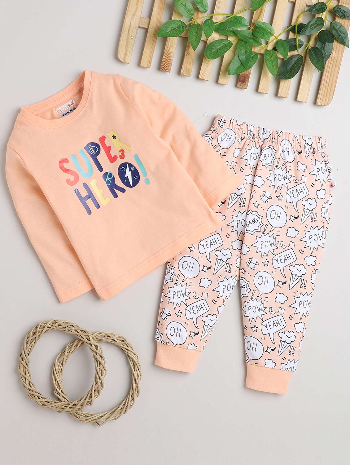 boys round neck typographic printed nightwear pyjama set 