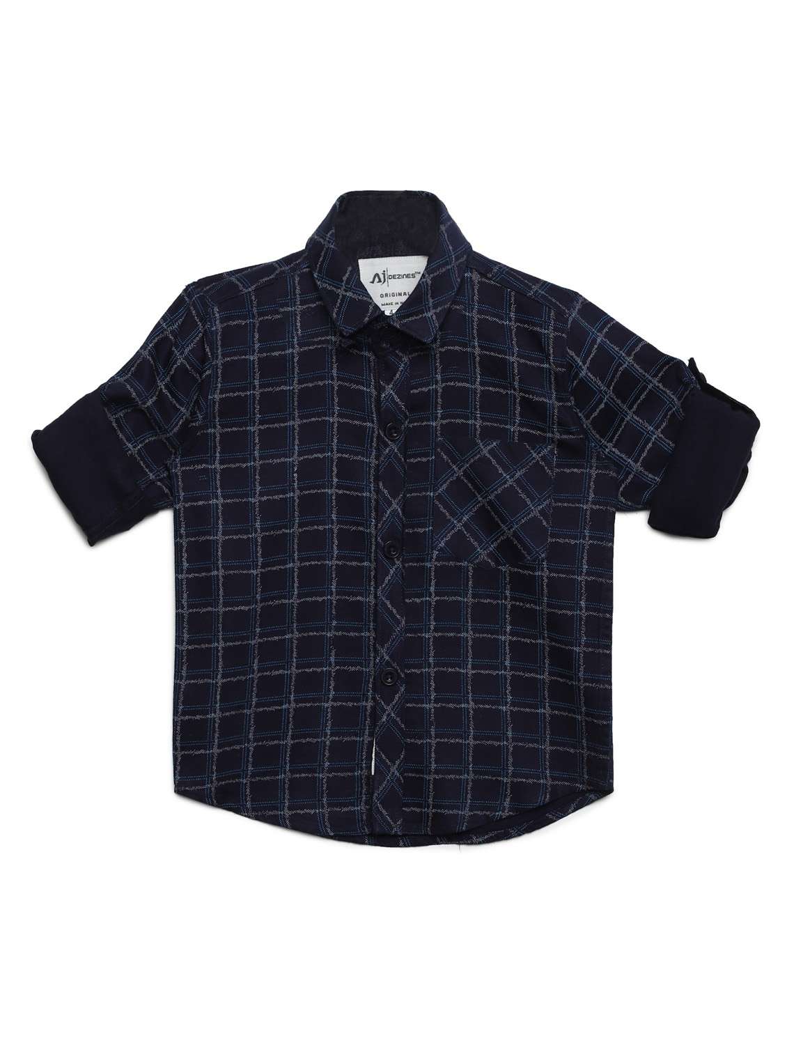 navy blue checkered long sleeves shirt - 20362453 -  Standard Image - 1