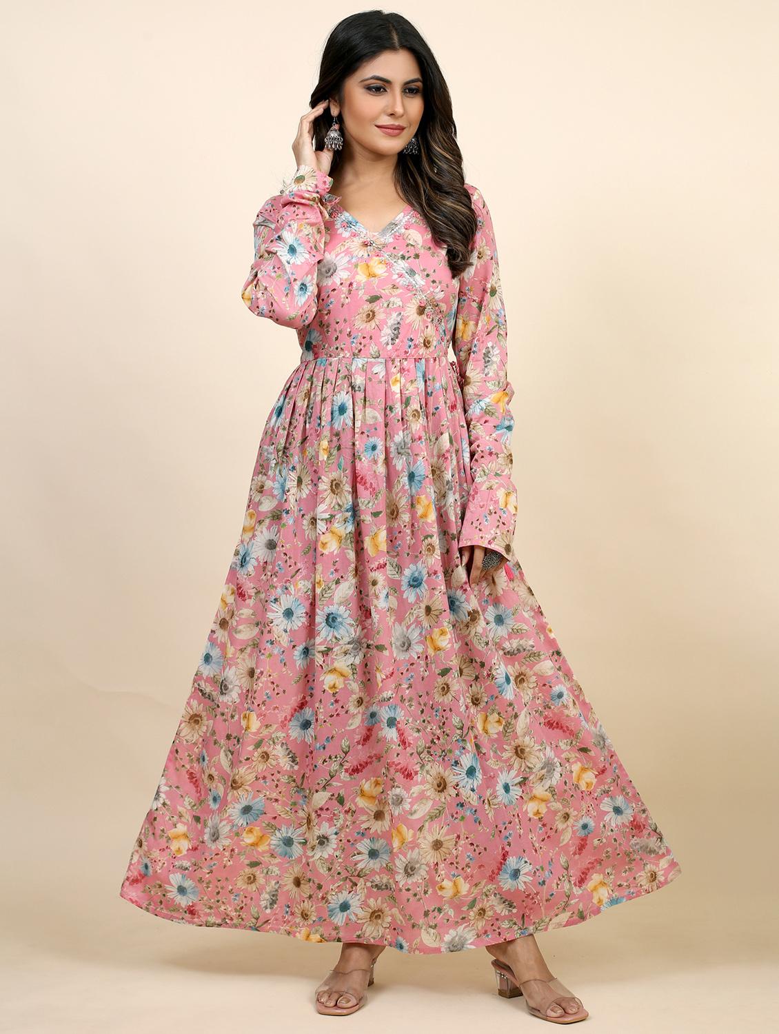 pink colored flared kurta - 20362760 - Zoom Image - 0