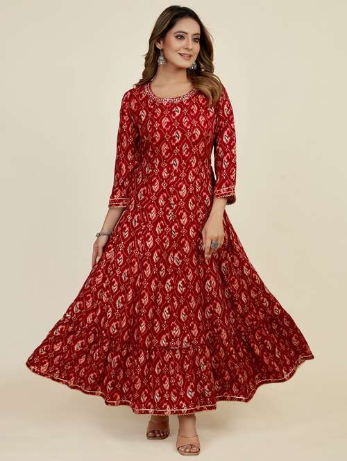 maroon colored flared kurta - 20362764 -  Standard Image - 0