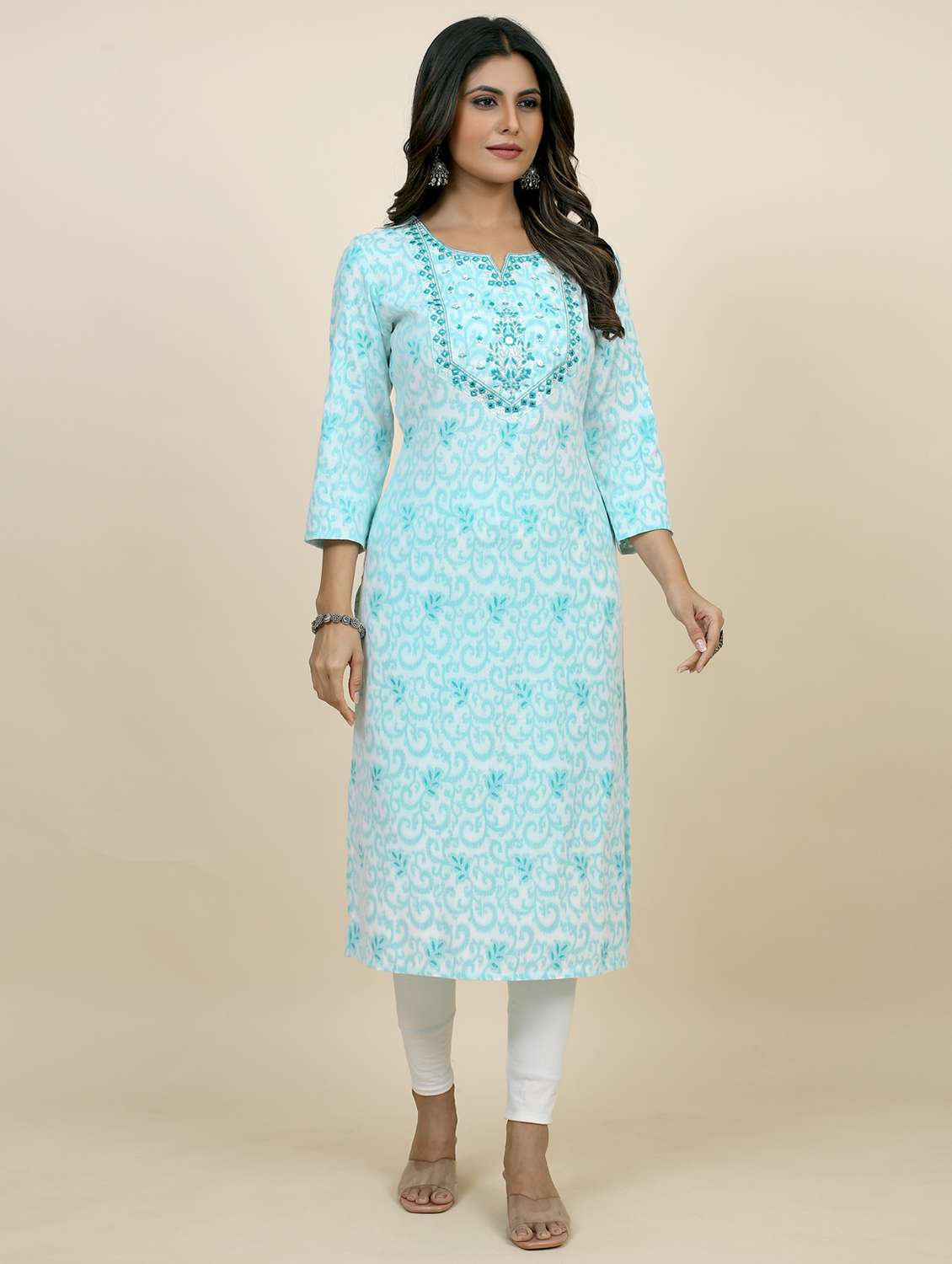 sky blue colored straight kurta
