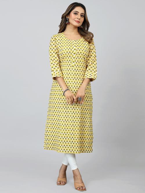 yellow colored straight kurta - 20362771 -  Standard Image - 0