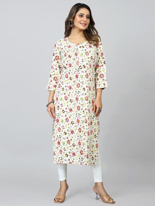multi colored three quarter sleeve straight kurta - 20362773 -  Standard Image - 0