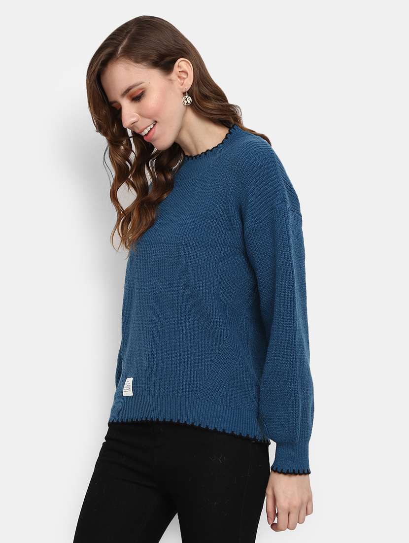 women blue cotton wool pullover - 20362819 -  Standard Image - 1