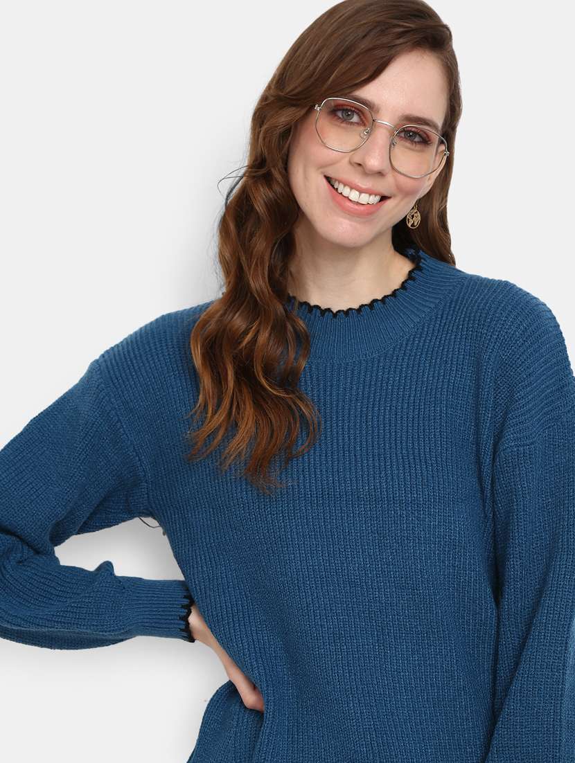 women blue cotton wool pullover - 20362819 -  Standard Image - 4
