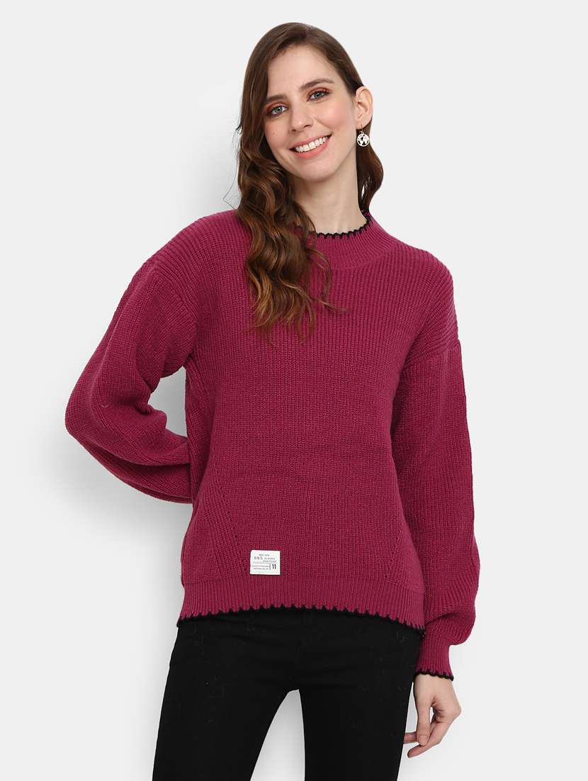 women pink cotton wool pullover