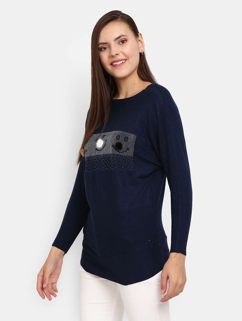 navy blue cotton wool pullover - 20362840 - Standard Image - 1