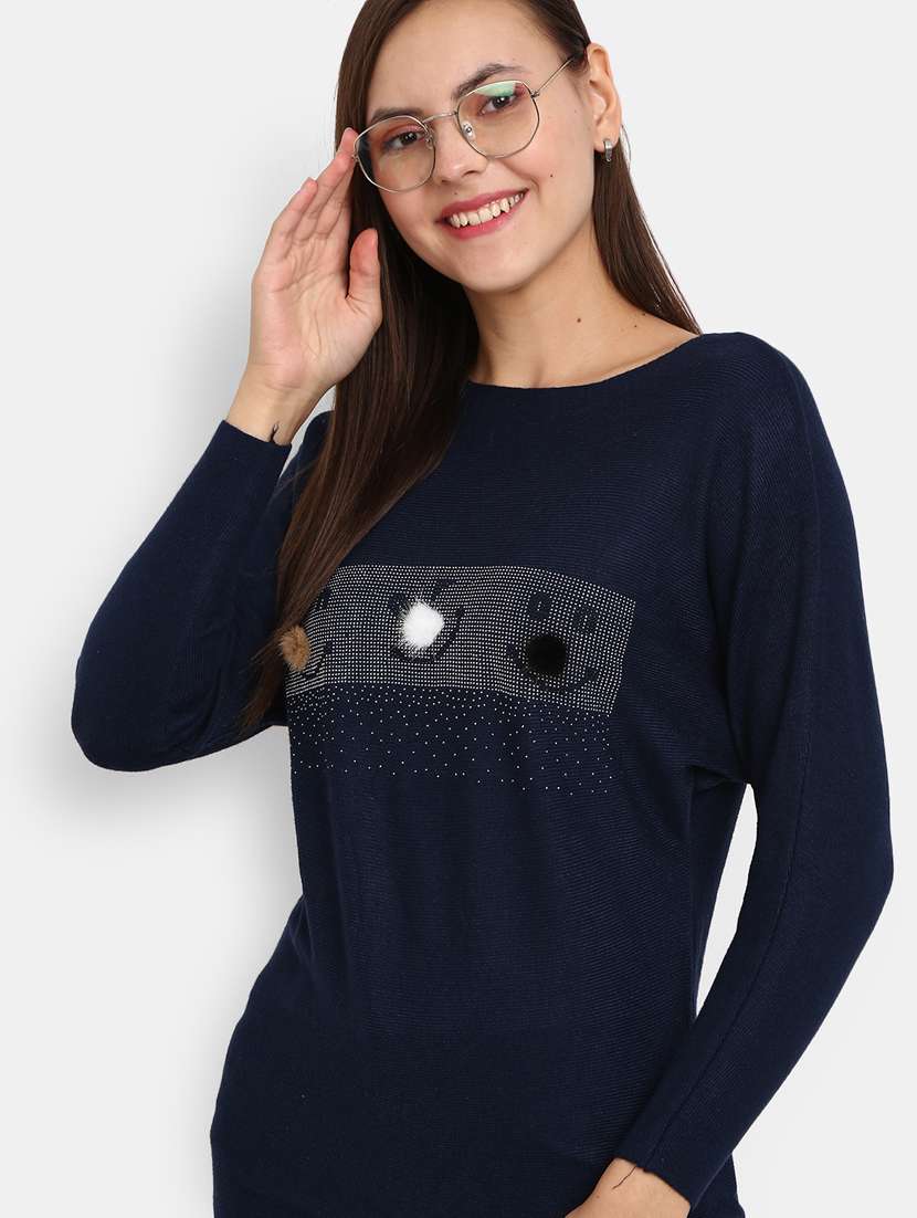 navy blue cotton wool pullover - 20362840 - Standard Image - 4