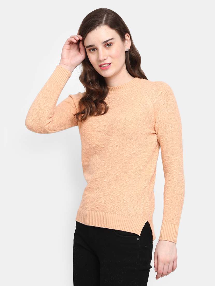 women peach cotton wool pullover - 20362846 - Standard Image - 1
