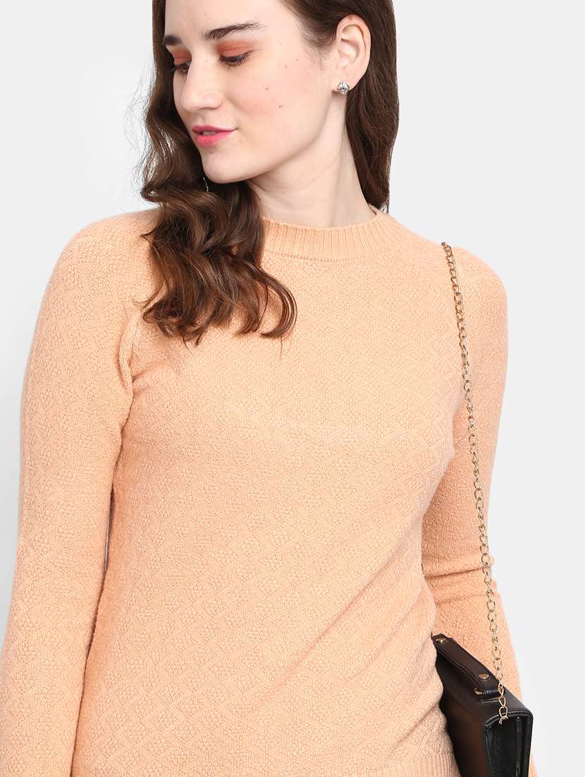 women peach cotton wool pullover - 20362846 - Standard Image - 4