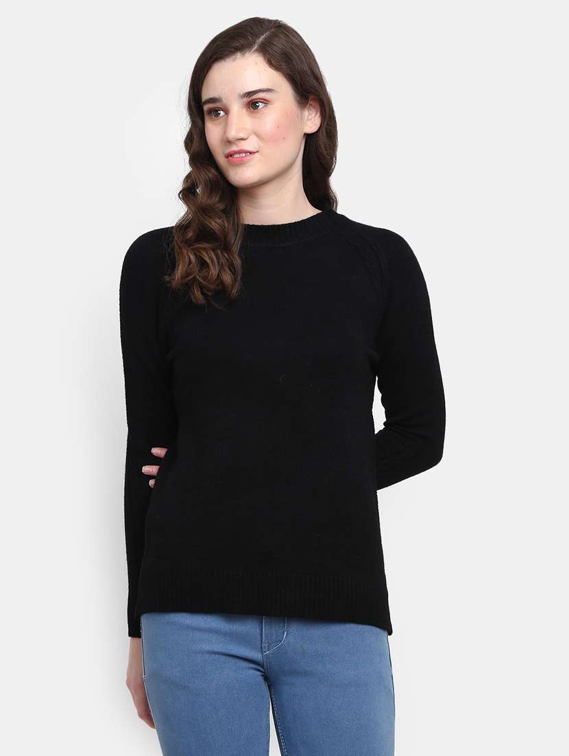 women black cotton wool pullover