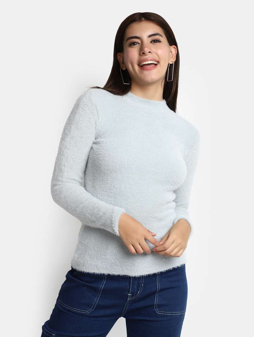 women light blue cotton wool pullover