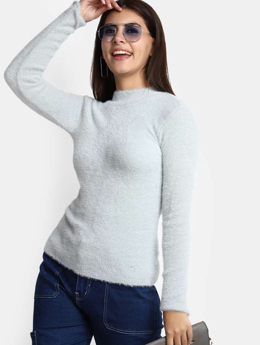 women light blue cotton wool pullover - 20362861 -  Standard Image - 4