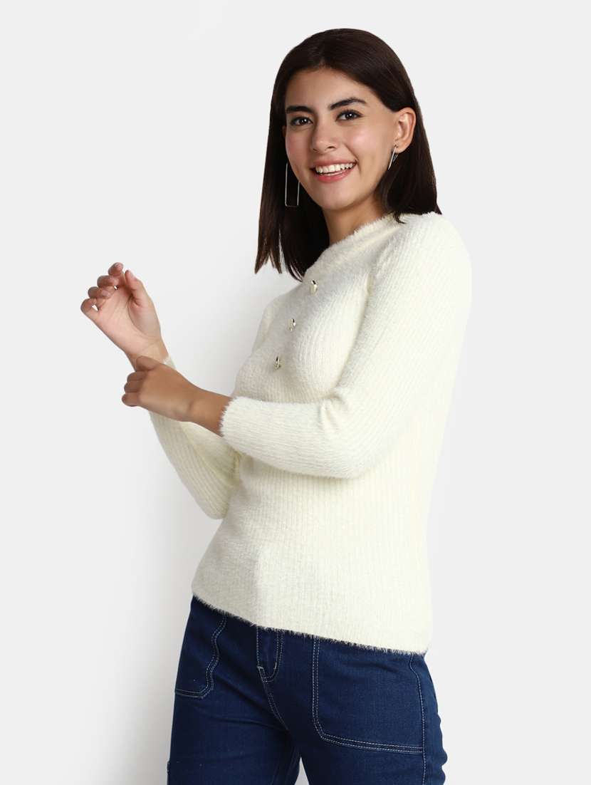 women cream cotton wool pullover - 20362862 -  Standard Image - 1
