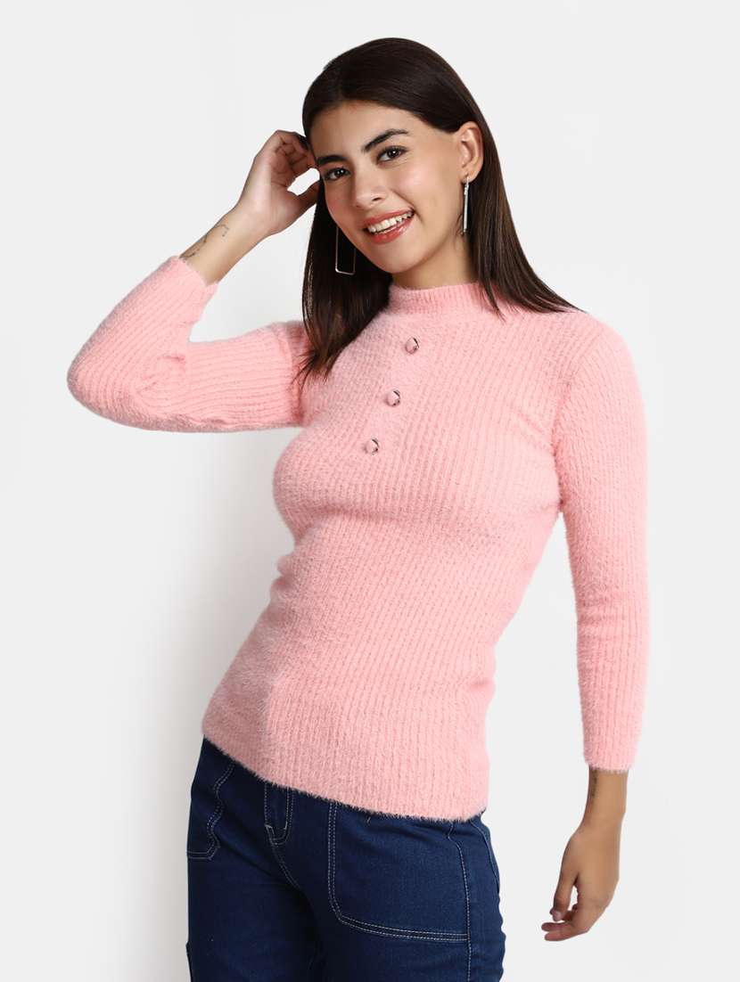 women pink cotton wool pullover - 20362863 - Standard Image - 1