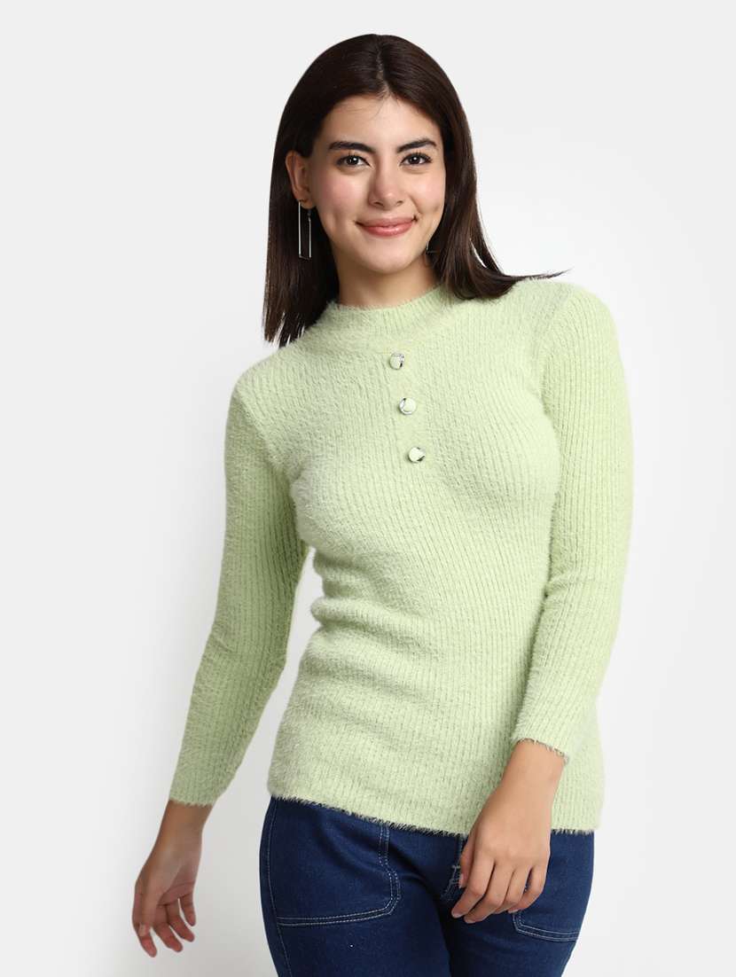 women light green cotton wool pullover