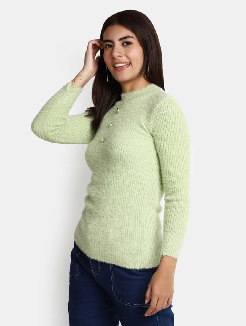 women light green cotton wool pullover - 20362864 -  Standard Image - 1