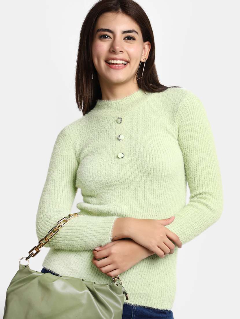 women light green cotton wool pullover - 20362864 -  Standard Image - 4