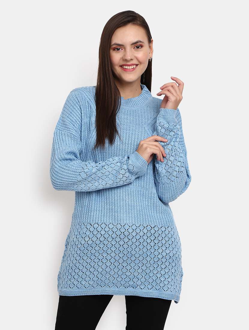 women's light blue cotton wool pullover