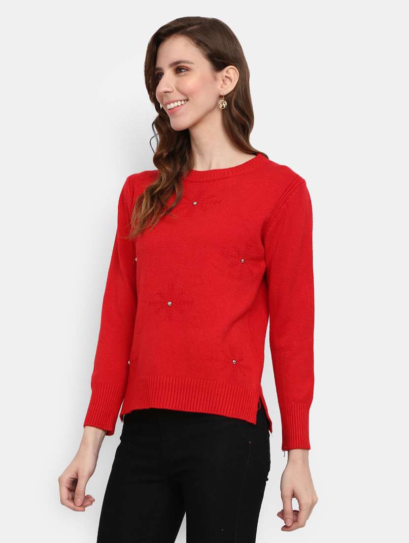 women red cotton wool pullover - 20362869 -  Standard Image - 1
