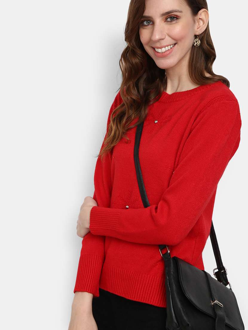 women red cotton wool pullover - 20362869 -  Standard Image - 4