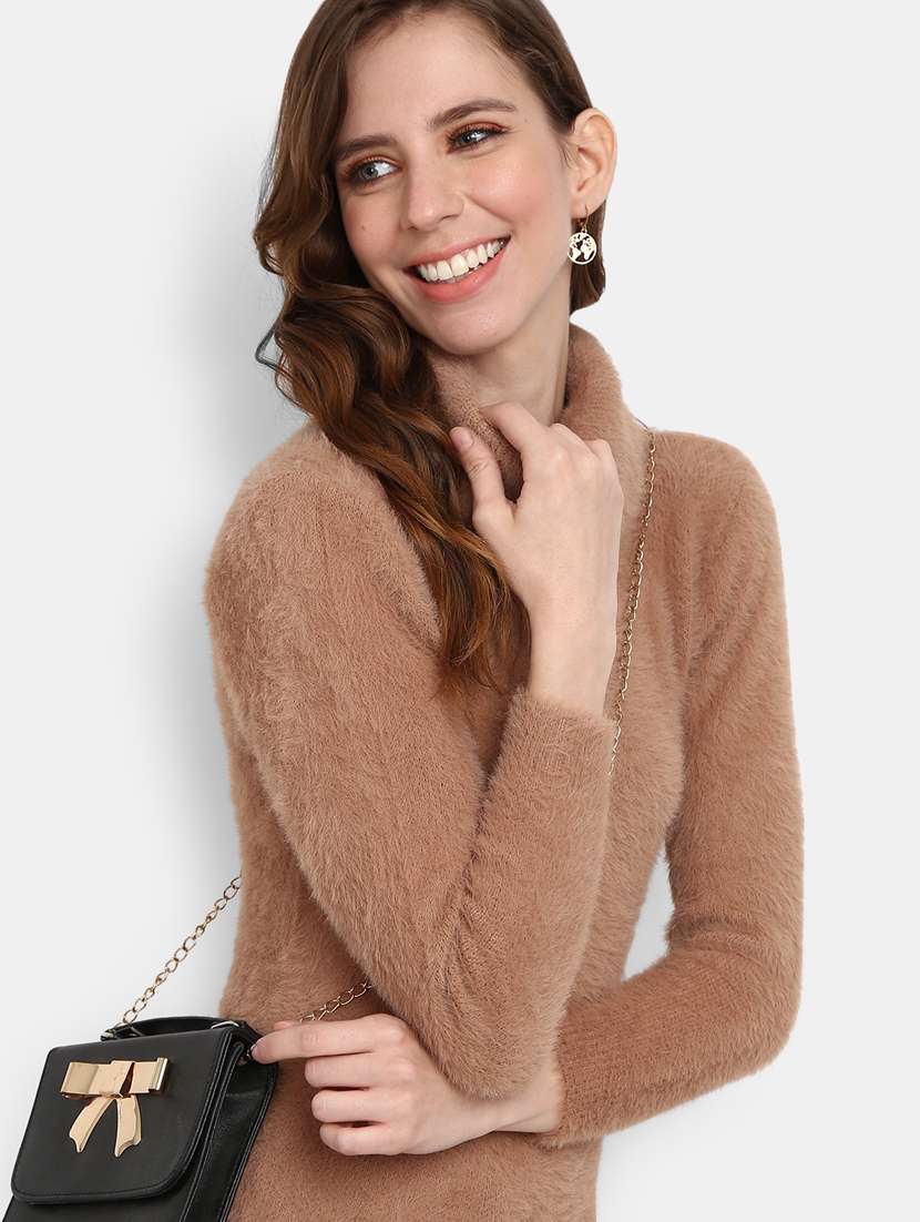 women's brown turtle neck pullover - 20362902 -  Standard Image - 4