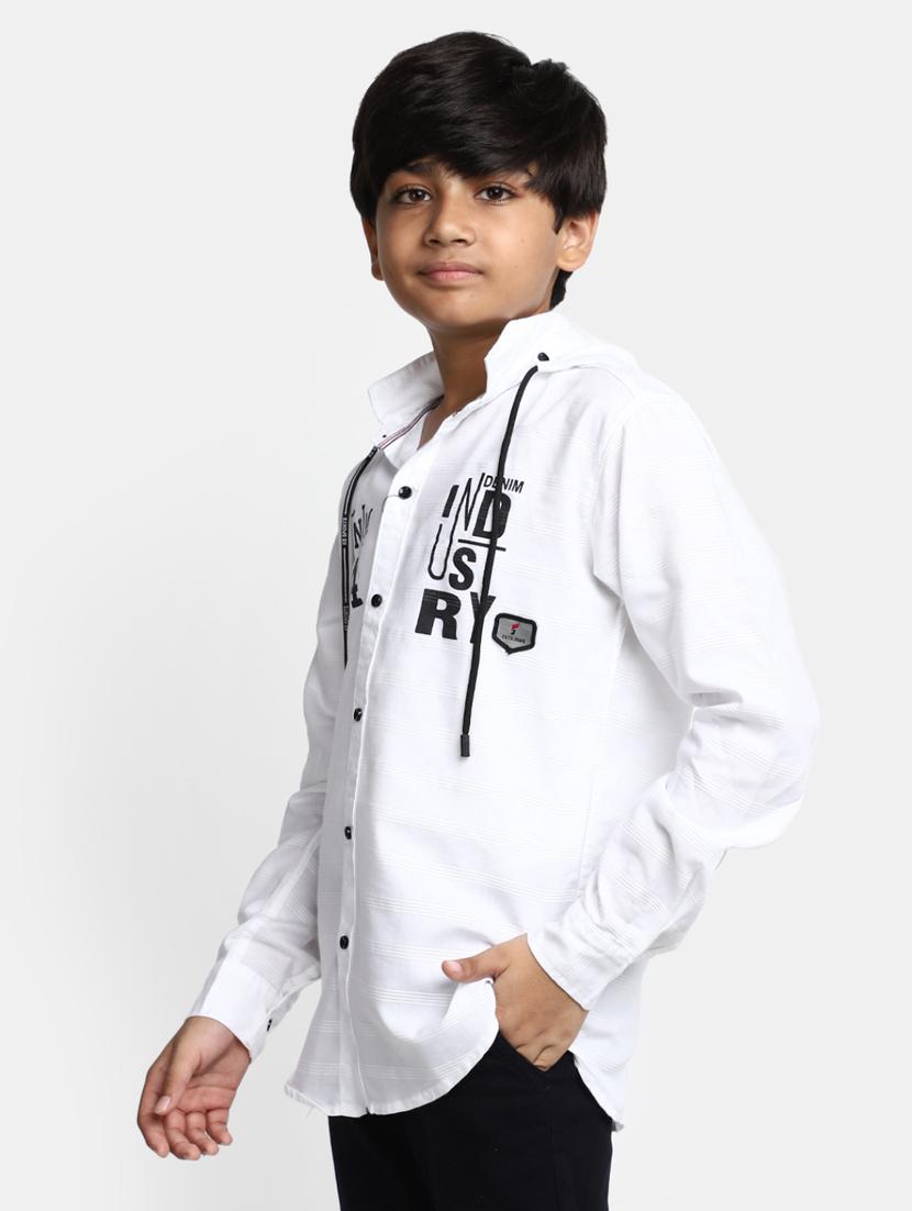 boys white cotton hooded shirt - 20362918 - Standard Image - 1