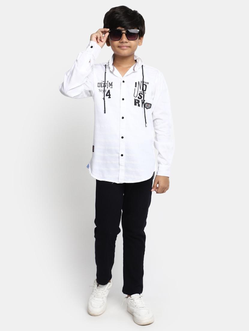 boys white cotton hooded shirt - 20362918 - Standard Image - 4