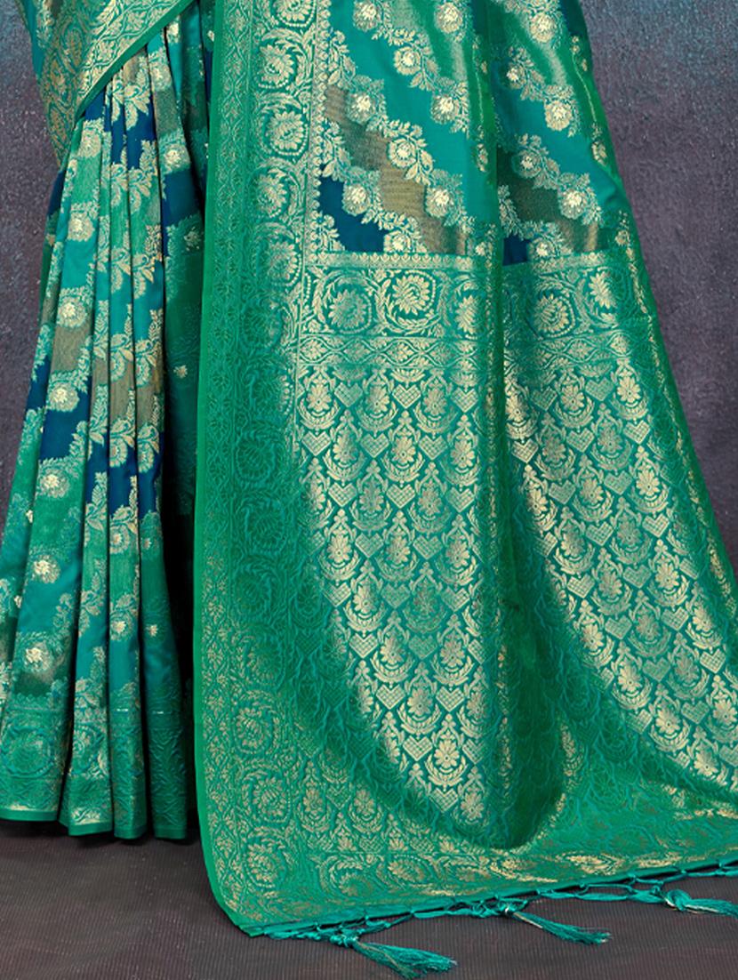 turquoise colored banarasi saree with blouse - 20363376 - Standard Image - 1