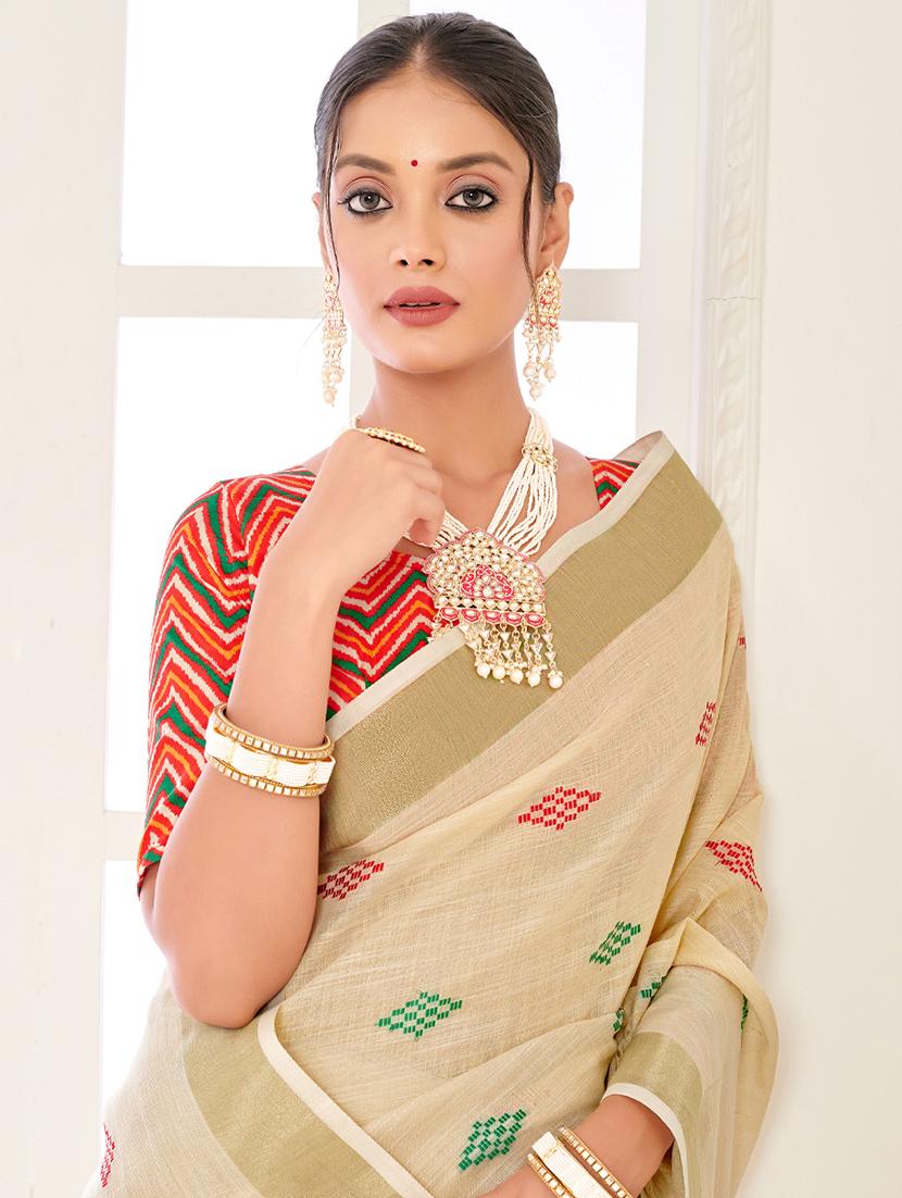 women's self design cream colored saree with blouse - 20363426 - Standard Image - 1