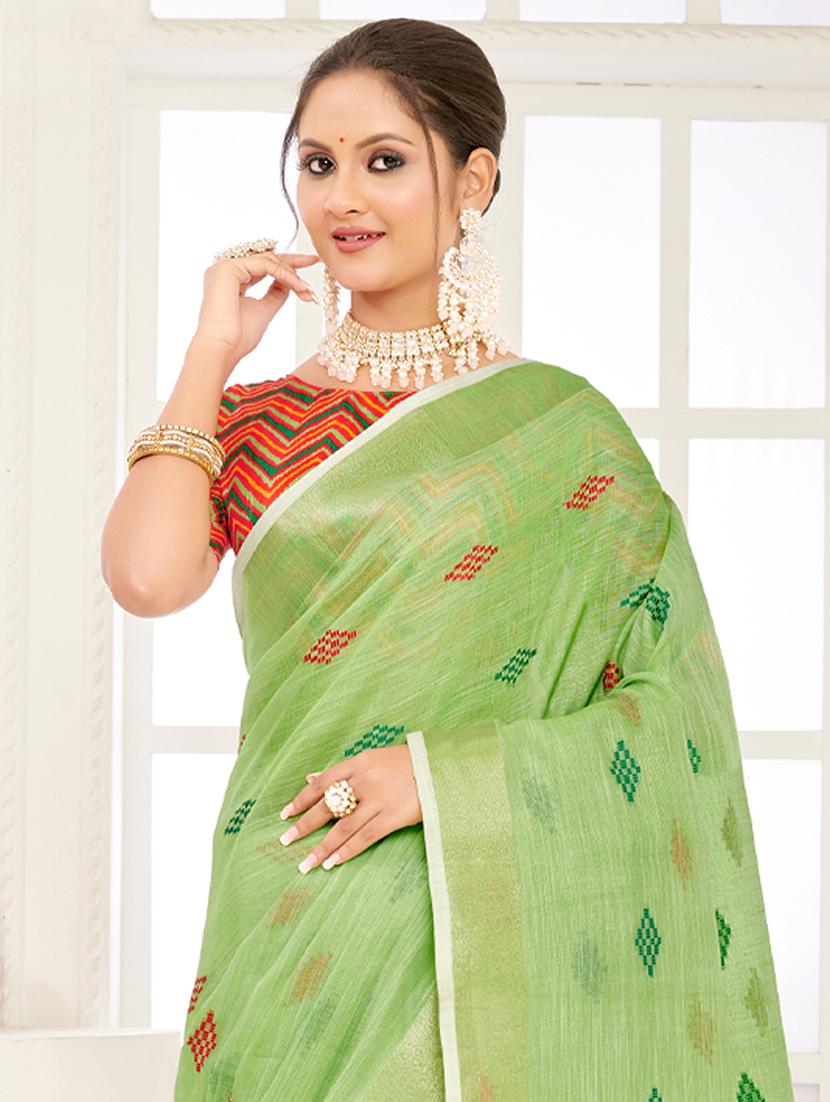 women's self design lime colored saree with blouse - 20363428 - Standard Image - 1