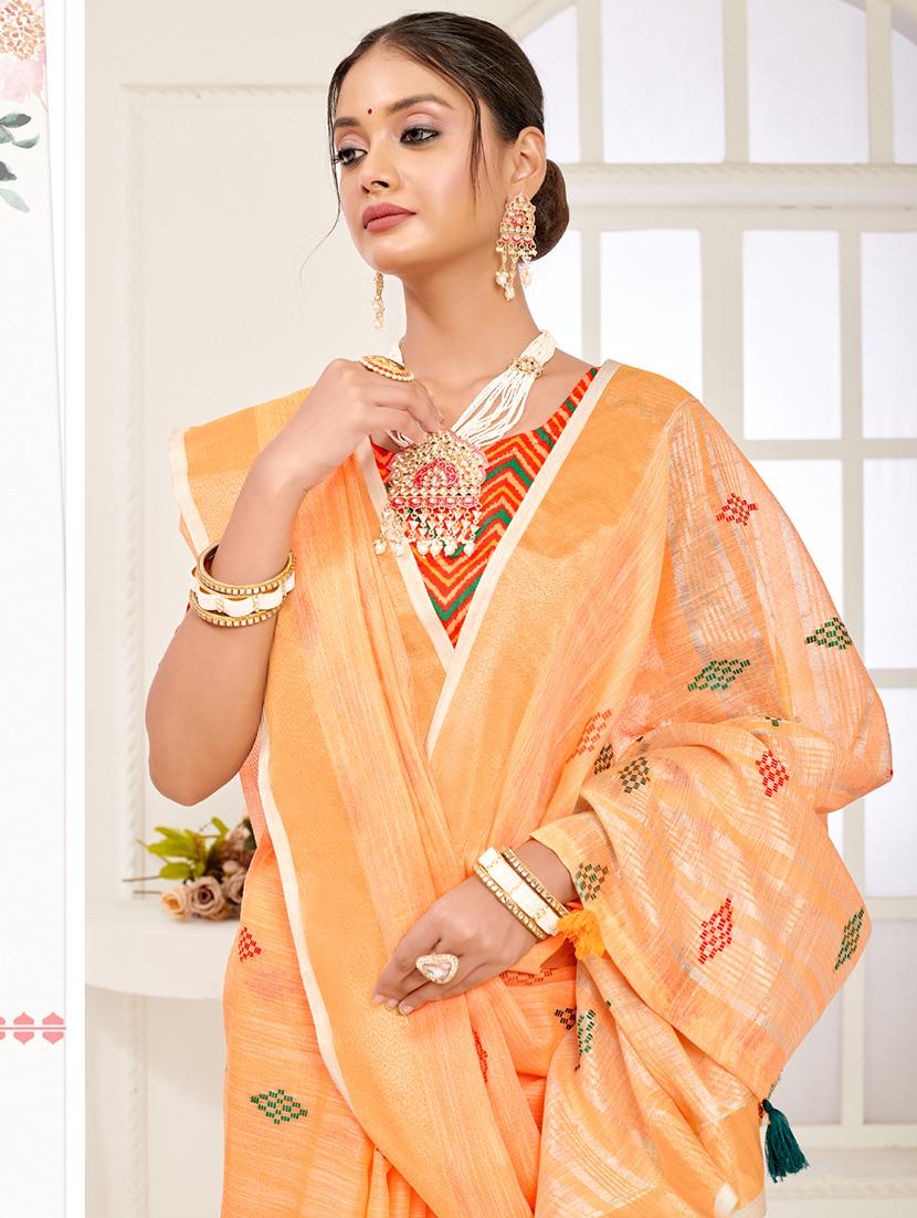 oxy fire colored bordered saree with blouse - 20363430 - Standard Image - 1