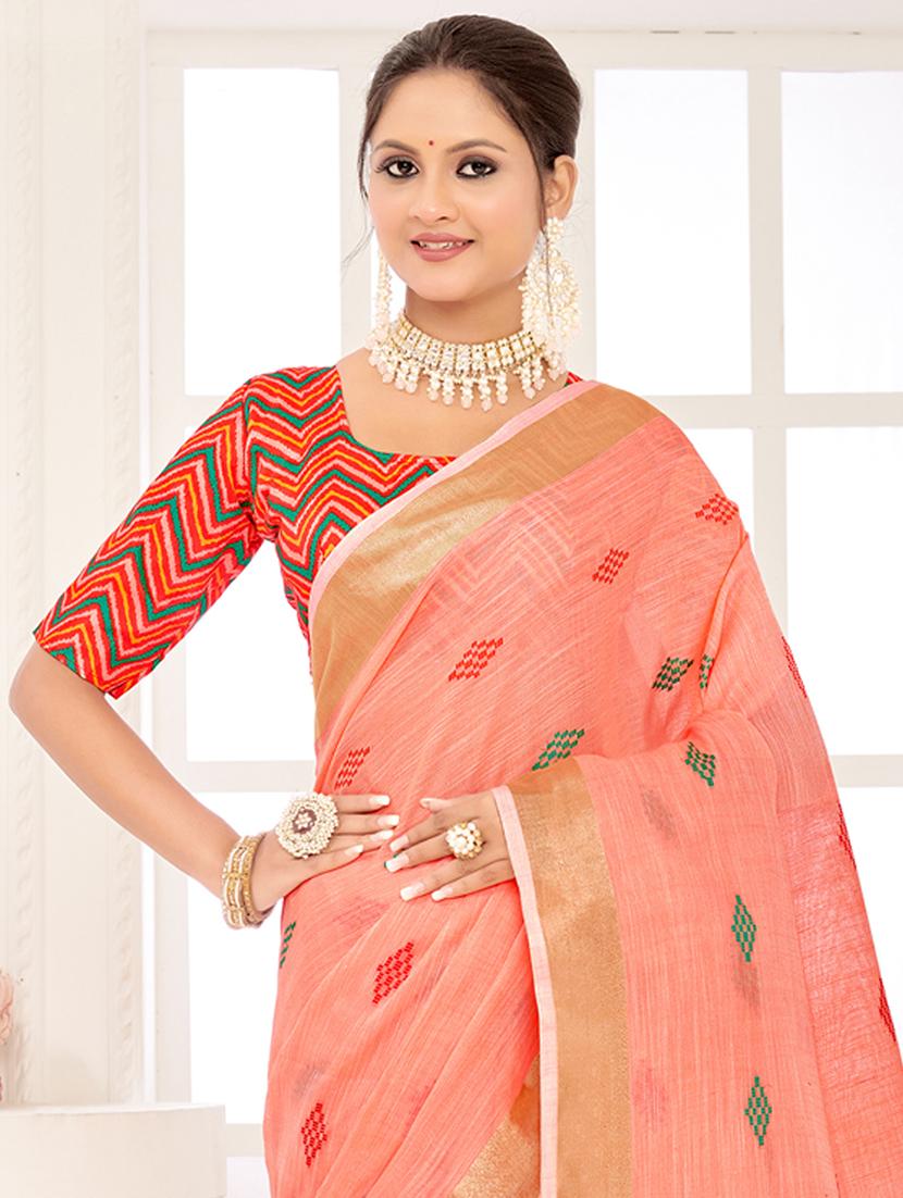women's self design peach colored saree with blouse - 20363432 - Standard Image - 1