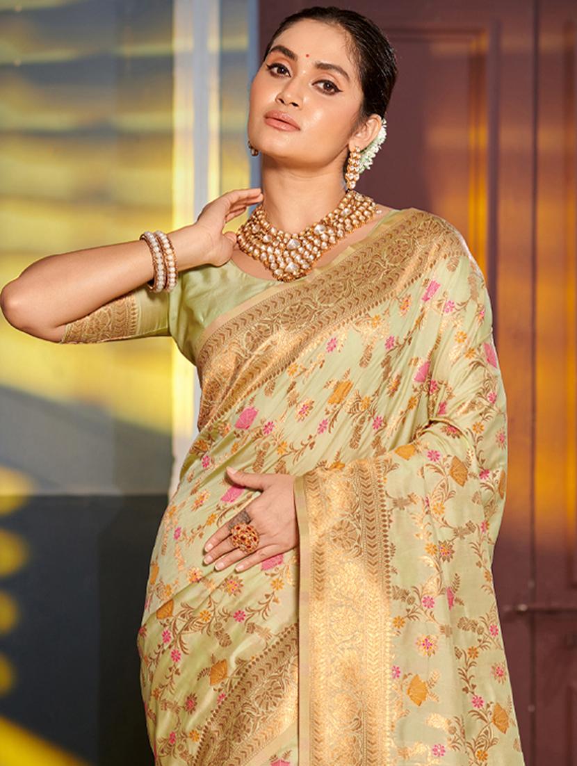 green colored banarasi saree with blouse - 20363492 - Standard Image - 1