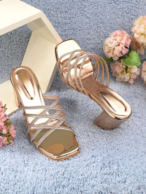copper synthetic slip on sandals - 20363819 - Standard Image - 0